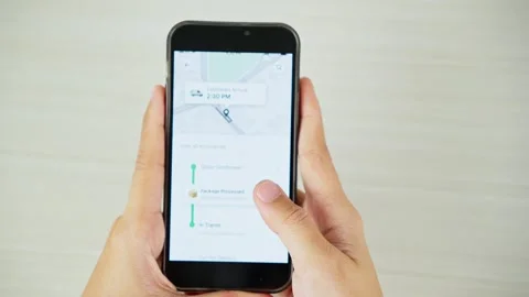 Tracking Package Delivery Using Smartphone From Top View Video stock 347178119