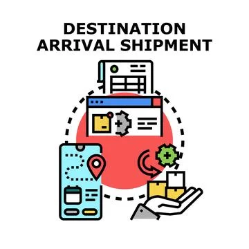 Tracking package destination arrival and delivery process concept Stock Illustration