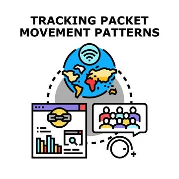 Tracking packet movement patterns across global networks Stock Illustration