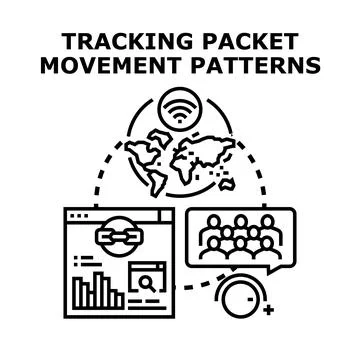 Tracking packet movement patterns across global networks Stock Illustration