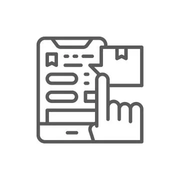 Tracking parcel in application, delivery app line icon. Stockillustratie