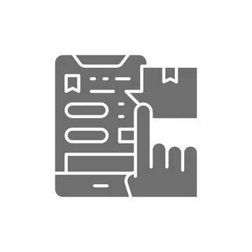 Tracking parcel in application, delivery app grey icon. 스톡 일러스트