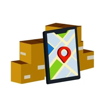 Tracking of parcel. Lots of cardboard boxes. Stock Illustration