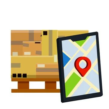 Tracking of parcel. Lots of cardboard boxes. Stock Illustration