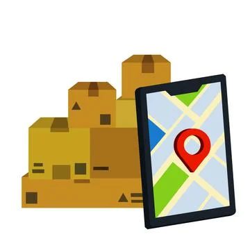 Tracking of parcel. Lots of cardboard boxes. Stock Illustration