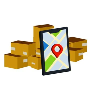 Tracking of parcel. Lots of cardboard boxes. Pile of packages. Stock Illustration