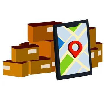 Tracking of parcel. Lots of cardboard boxes. Pile of packages. Stock Illustration