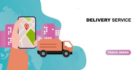 Tracking parcel online with smartphone app with location Illustrazione stock
