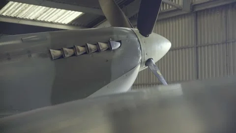 Tracking past Spitfire Engine Stock Footage 136048700