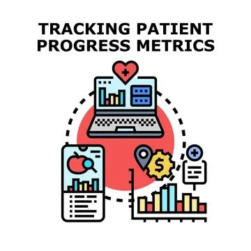 Tracking patient progress metrics collecting health data Stock Illustration
