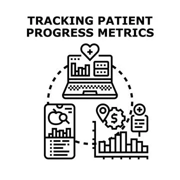Tracking patient progress metrics collecting health data Stock Illustration