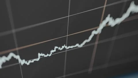 Tracking the performance on a candlestick chart with an upward trend Stock Footage 329763122