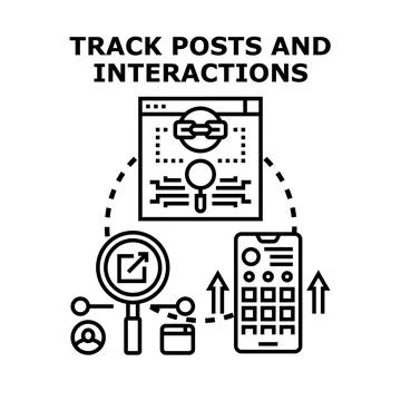 Tracking posts and interactions across digital platforms Stock Illustration