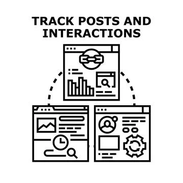 Tracking posts interactions and online activity monitoring Stock Illustration