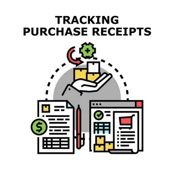 Tracking purchasing receipts for financial management concept Stock Illustration