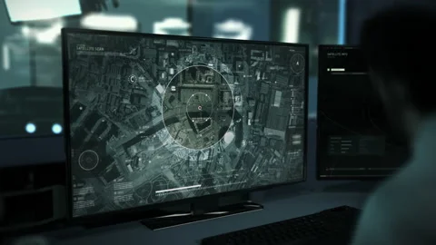 Tracking Radar Used By Spy Intelligence Agent To Investigate City District Stock Footage 200507372