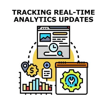 Tracking real time analytics updates data management Stock Illustration
