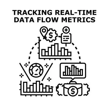 Tracking real time data flow metrics concept illustration Stock Illustration
