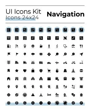 Tracking real time location black glyph ui icons set Illustrazione stock