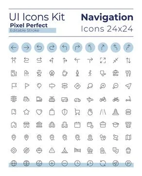 Tracking real time location pixel perfect linear ui icons set Stock Illustration