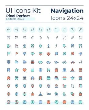 Tracking real time location pixel perfect RGB color ui icons set Stock Illustration