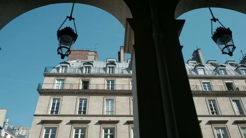 Tracking Right Colonnade Arches Parisian Style Building Paris France Stock Footage 92531908