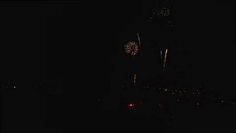 Tracking right with fireworks at center Stock Footage 90256465