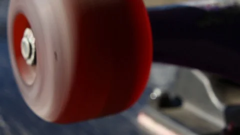 Tracking Right to Left By Skateboard Wheel Spinning Close Up Extreme Sports Stock Footage 114035151