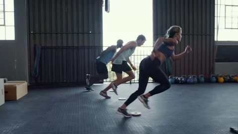 Tracking run in gym Stock Footage 71619867