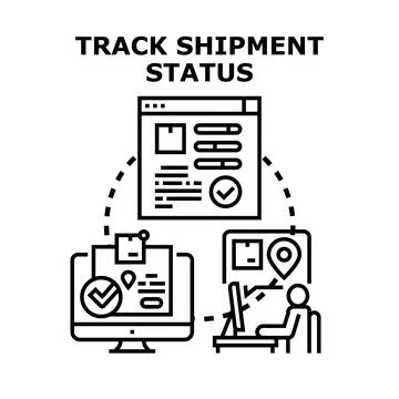 Tracking shipment status online delivering cargo packages Stock Illustration
