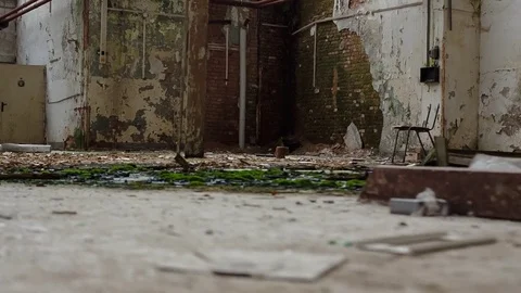 Tracking shot abandoned hall Stock Footage 82609653