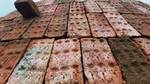 Tracking Shot Across Weathered Red Brick Wall With Rustic Aged Texture Stock Footage 344583263