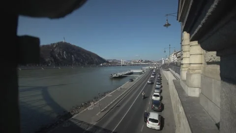 Tracking Shot Along Liberty Bridge Pedestrian Walkway in Budapest Stock Footage 336062001