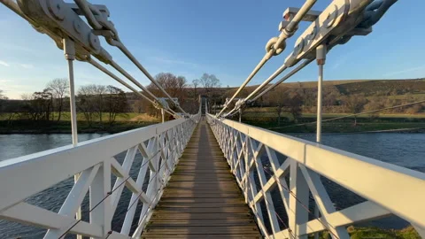Tracking shot along a Scottish bridge over the River Tweed 스톡 동영상 152738417