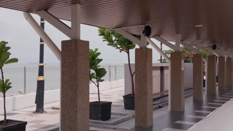Tracking Shot Along Wudu Area at Malacca Straits Mosque Stock Footage 345547374
