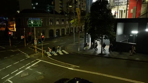 Tracking shot Anzac Bridge, Darling Harbour and Sydney airport sign and ni Stock Footage 310712996