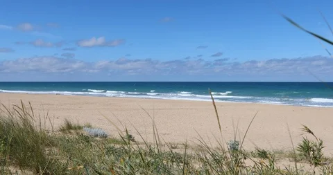 Tracking shot back in beautiful beach Stock Footage 91066053