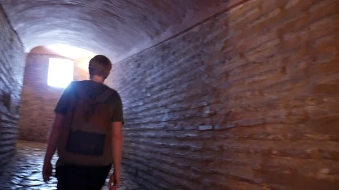 Tracking Shot: Backpacker inside of medieval building / Hagia Sophia Stock Footage 101749118