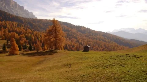 Tracking shot barns in autumn Alta Badia, Dolomites Video stock 81479087