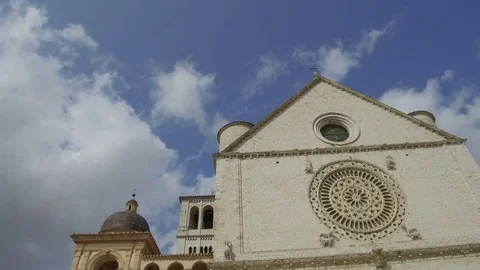 Tracking shot at basilica with rosette window, Assisi Stock Footage 82133614