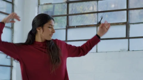 Tracking Shot Of Beautiful Dancer Moving With Passion And Grace Stock Footage 122361257