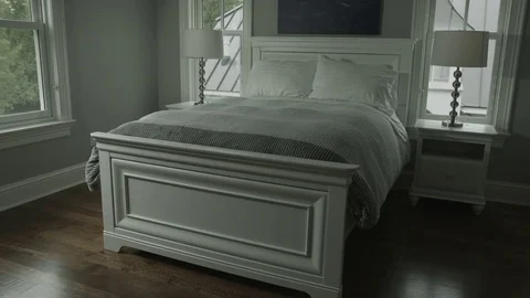 Tracking shot of bed in Bedroom Stock Footage 82977199