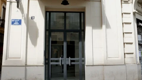 Tracking shot on a building in the Eixample shopping district in Valencia, Spain Video stock 90688805