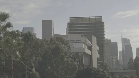 Tracking Shot of Buildings on LA Freeway Stock Footage 73812993