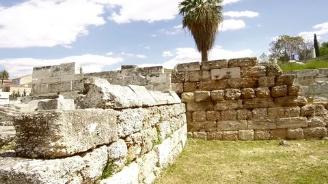 Tracking shot camera moves around the ruins of The Roman Agora Video stock 92179969