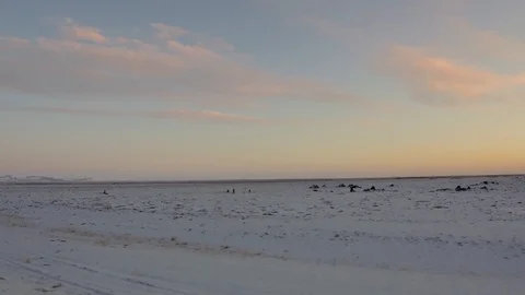 Tracking shot camera moves fast in a beautiful empty landscape covered with snow Stock Footage 94133887