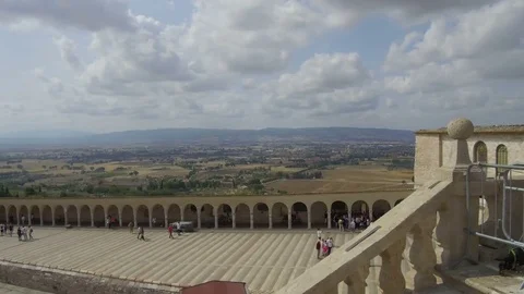 Tracking shot cathedral from above, Assisi Stock Footage 82158111