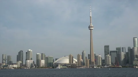 Tracking shot of CN Tower, Toronto skyline, Canada Stock Footage 56442067