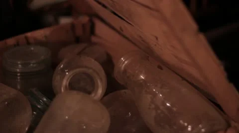 Tracking Shot of Dirty Old Bottles Stock Footage 11185730