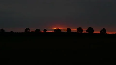 Tracking shot of a dramatic scene of sunset with silhouette trees at road Video stock 67893757